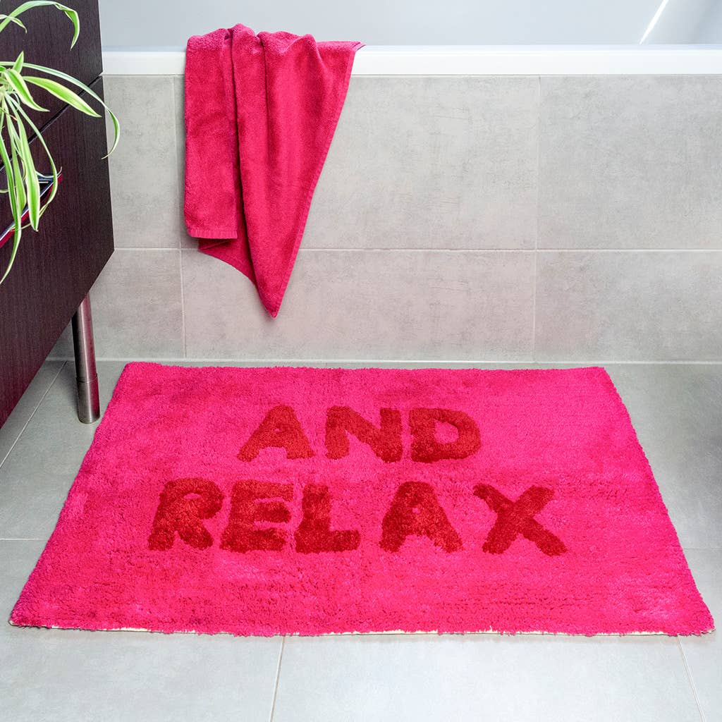 Tapis de bain en coton tufté - « AND RELAX » rose