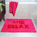 Tapis de bain en coton tufté - « AND RELAX » rose