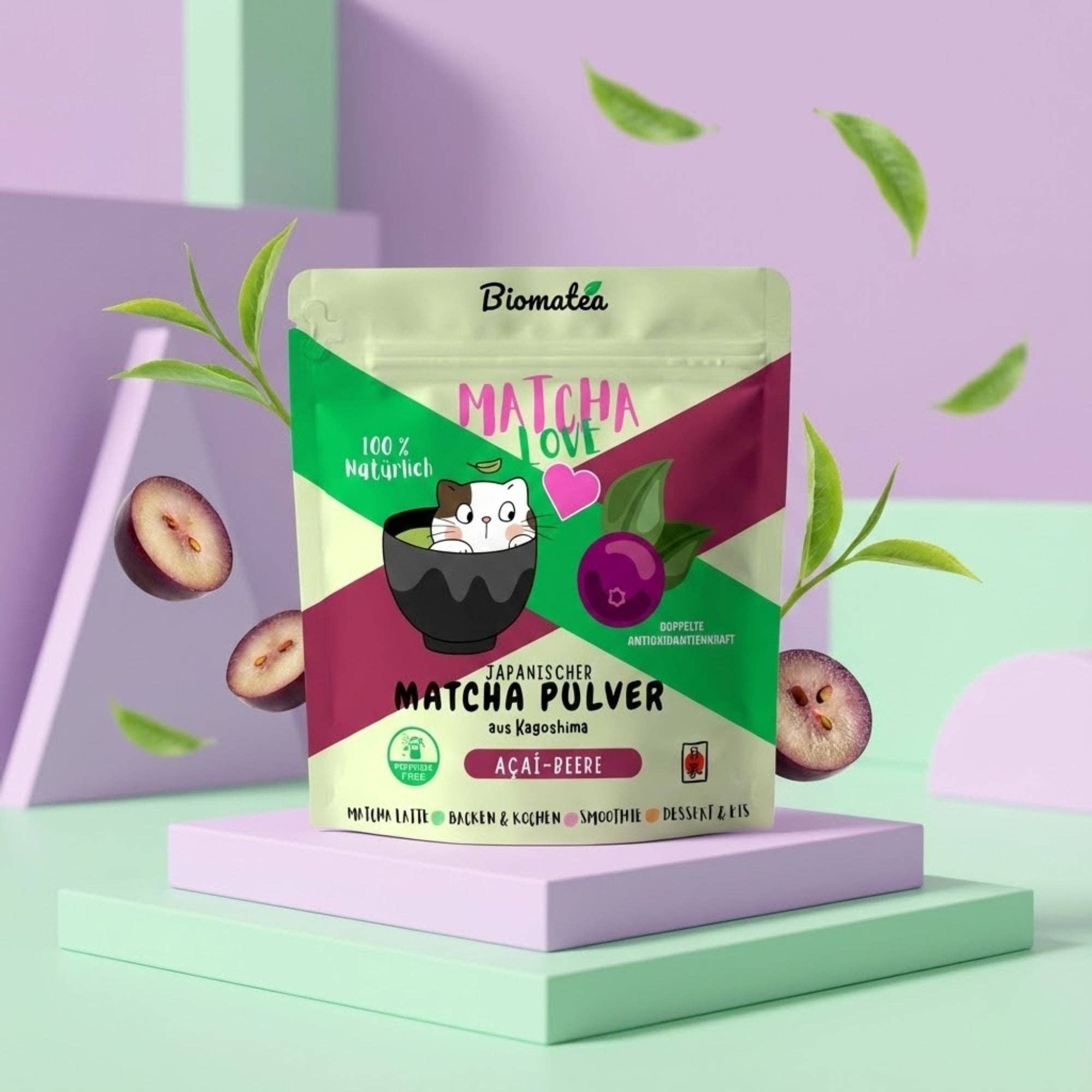 Matcha Love, 50 g de poudre de thé matcha japonais au goût de baie d'açaï