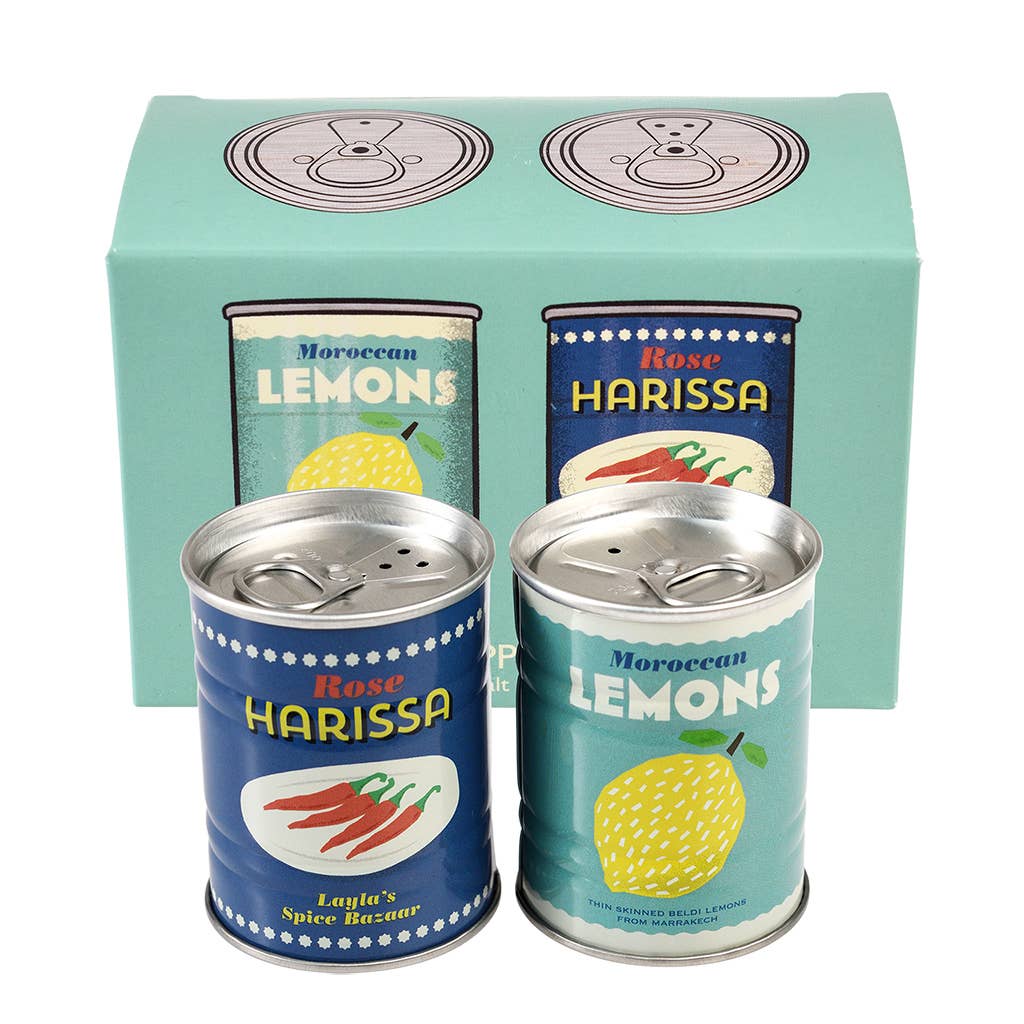 Salière et poivrière en étain - Citrons et harissa