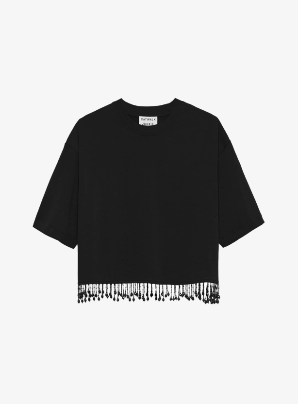BEADED FRINGED TSHIRT