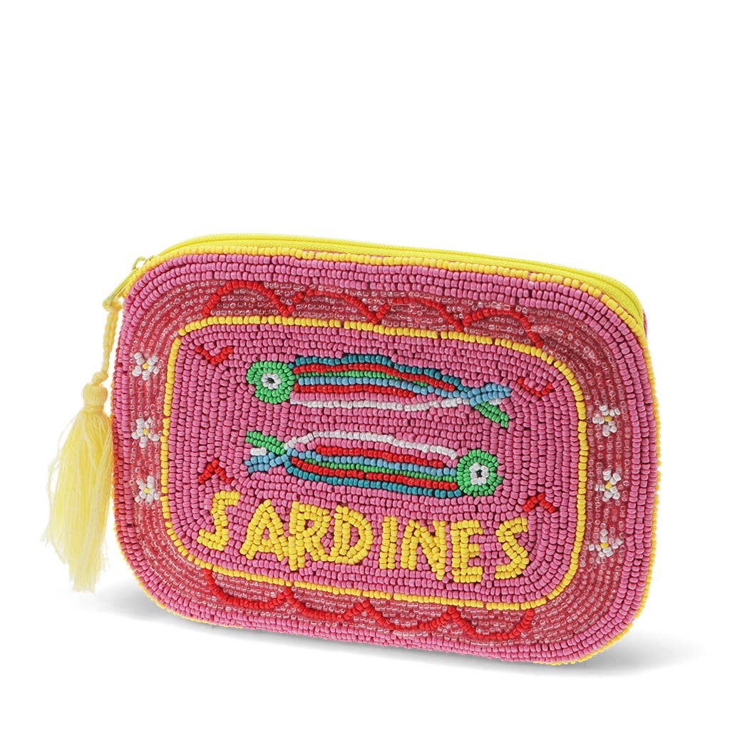 Trousse de maquillage perlée faite à la main - Sardines