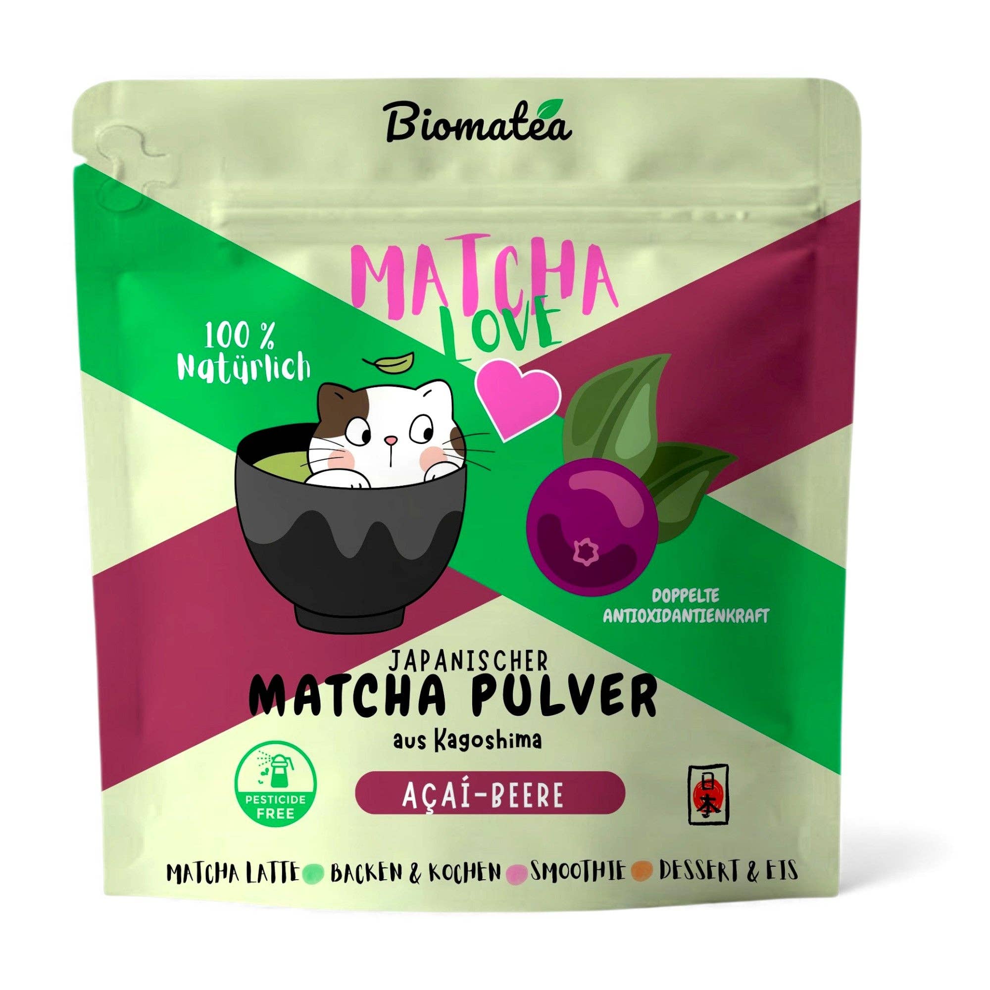 Matcha Love, 50 g de poudre de thé matcha japonais au goût de baie d'açaï